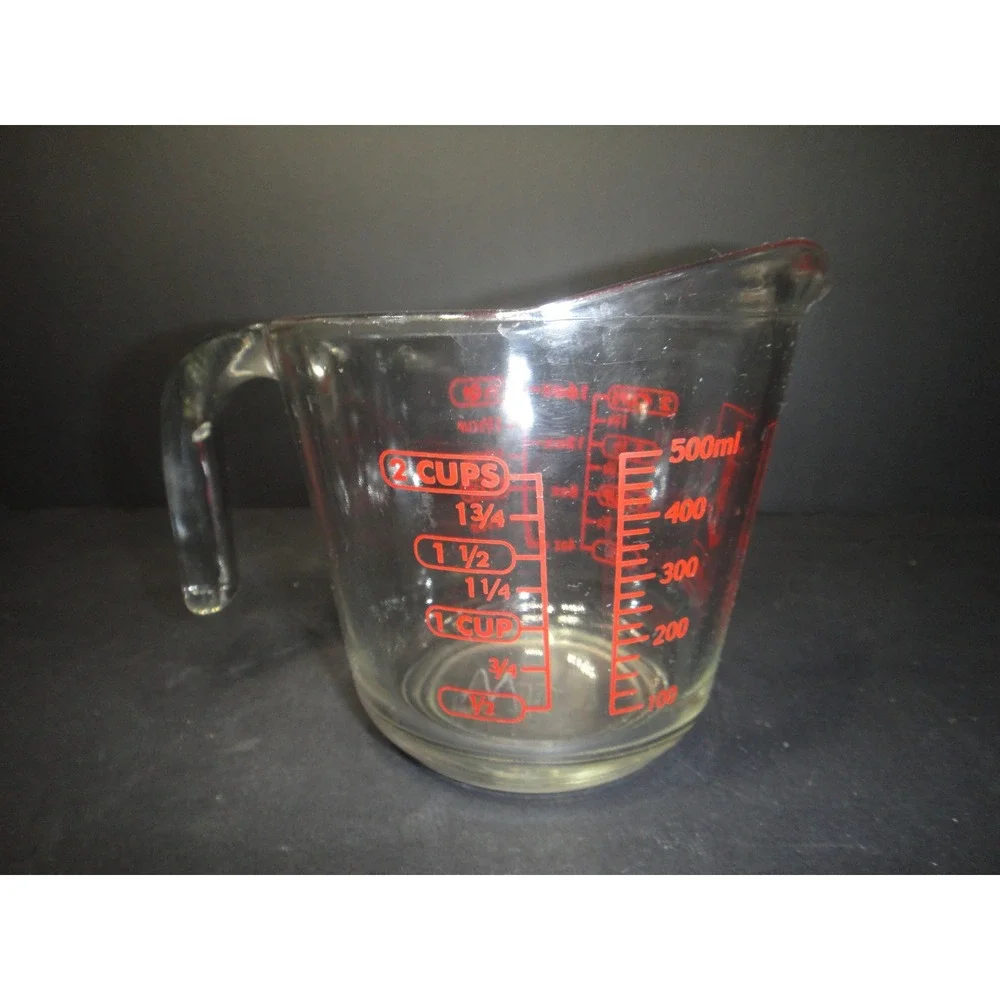 Anchor Hocking 2 Cup Glass Measuring Cup Red Markings 16oz 500ml Made in USA VTG